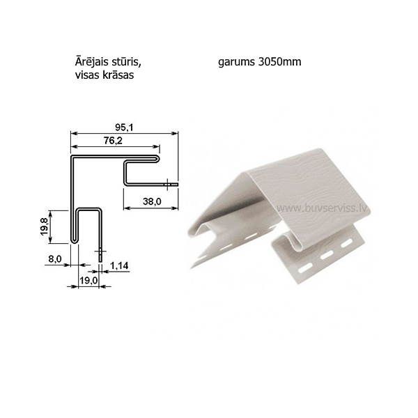Ārējais stūris, garums 3050 mm Toņi 6., 8., 9., 10., 14., 15., 16., 18., 19., 20.